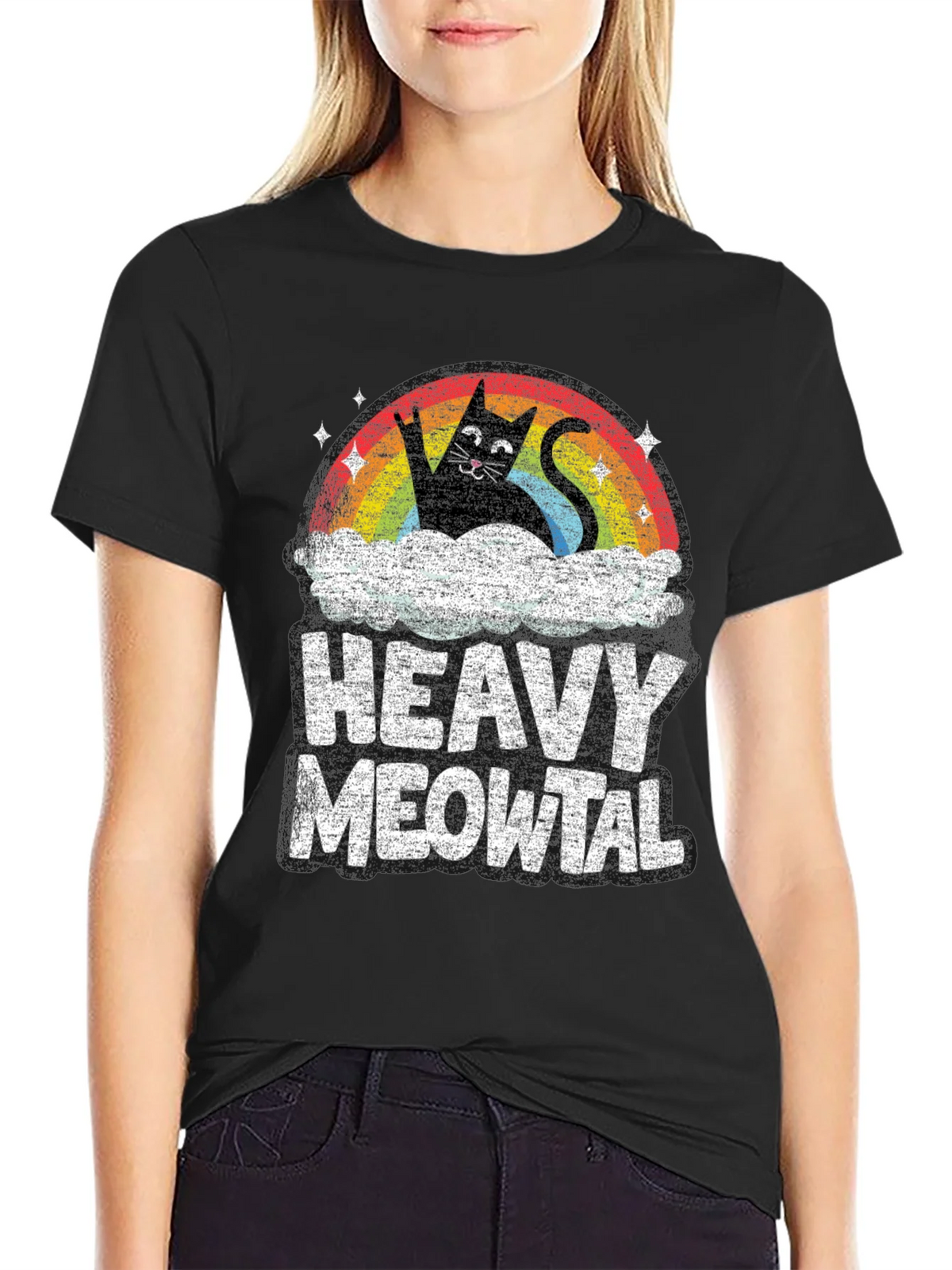 Heavy Meowtal T-Shirt Rocker Cat Rainbow product image 2