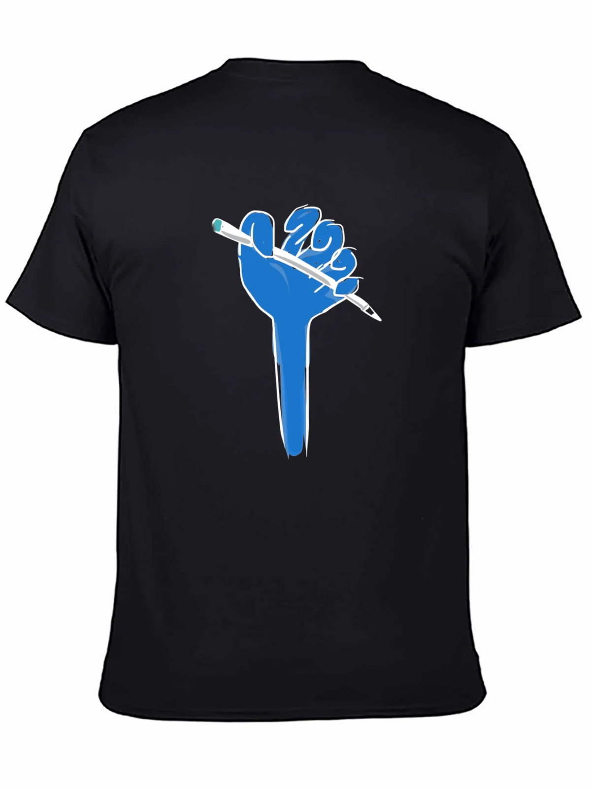 Creative Blue Hand Holding Pen Black T-Shirt product image 4