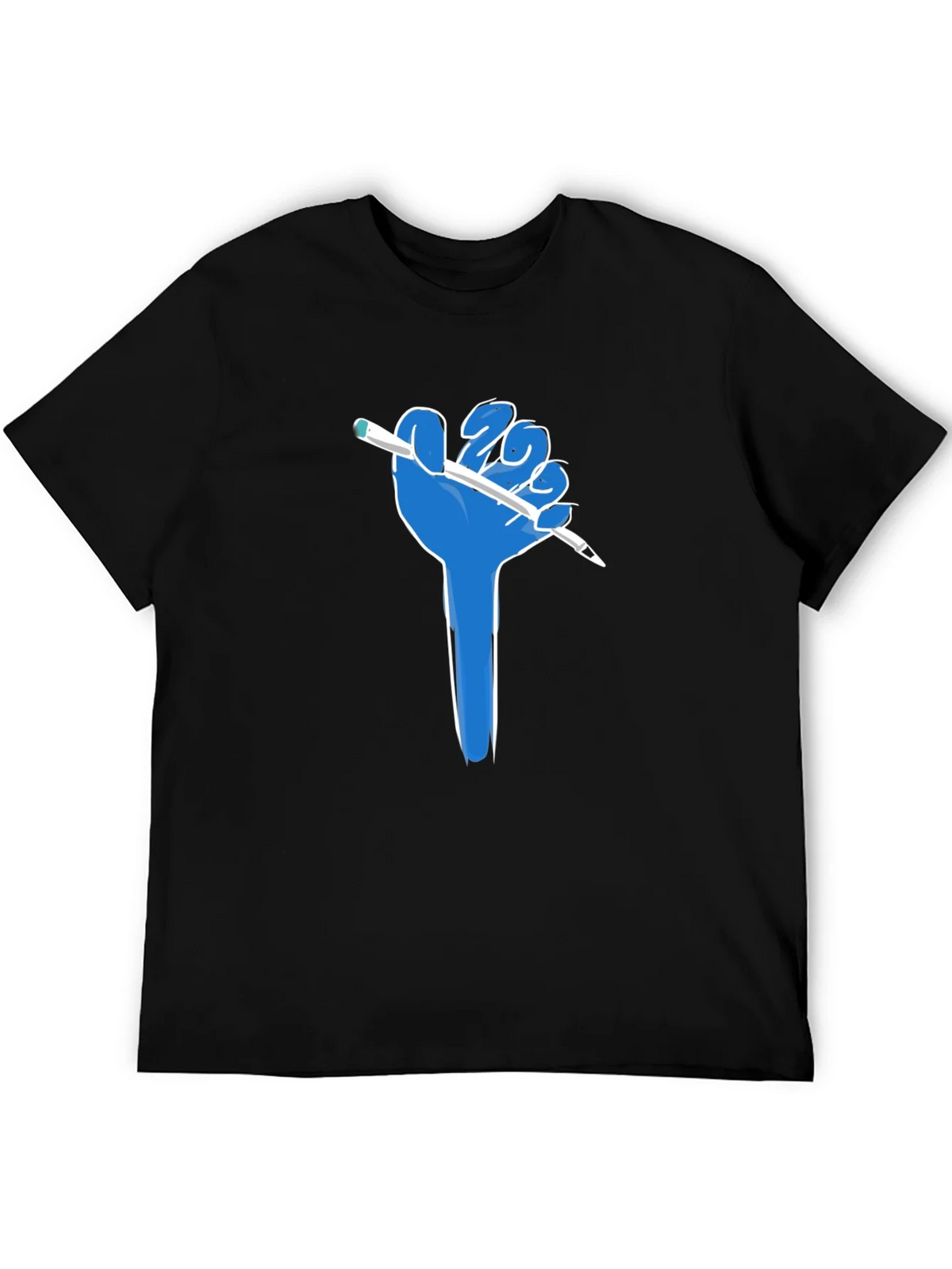 Creative Blue Hand Holding Pen Black T-Shirt product image 5