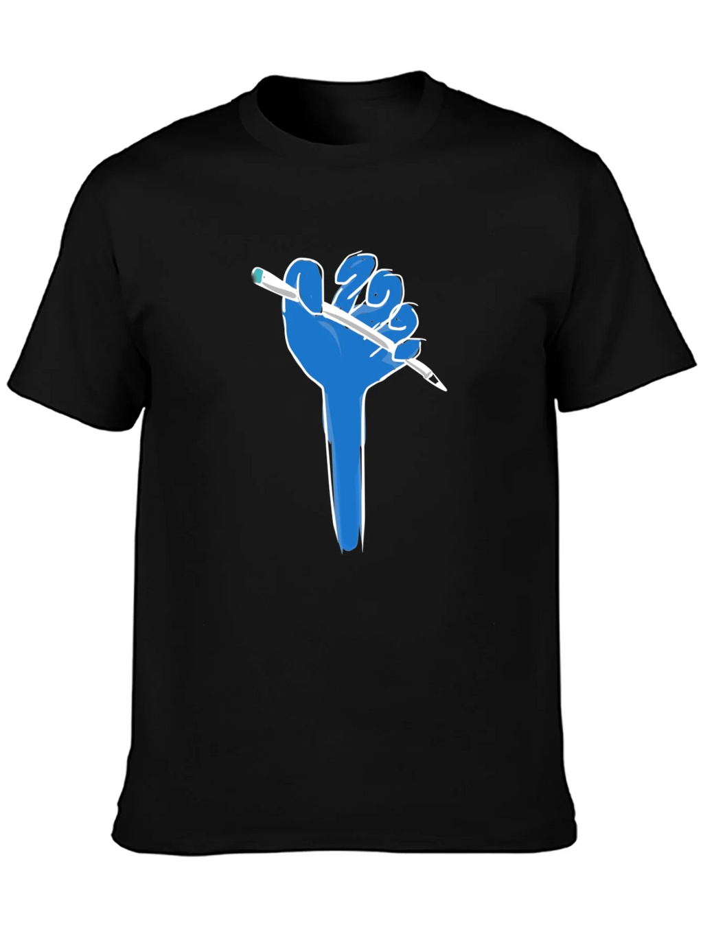 Creative Blue Hand Holding Pen Black T-Shirt product image 3