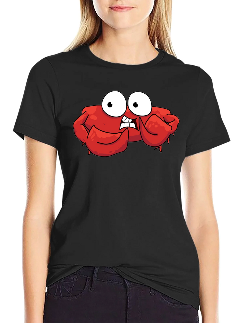 Funny Cartoon Crab Graphic Black T-Shirt product image 2