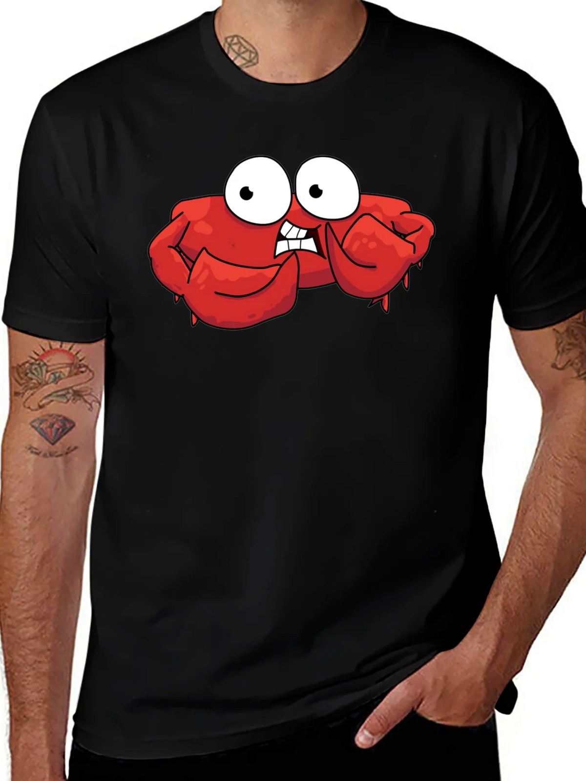 Funny Cartoon Crab Graphic Black T-Shirt product image 1