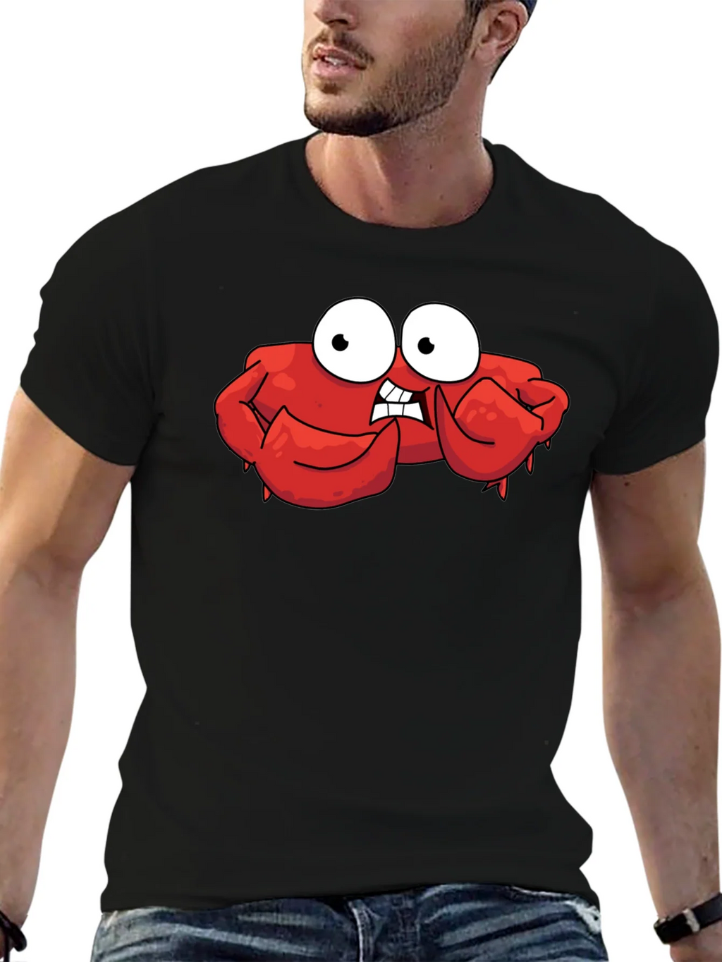 Funny Cartoon Crab Graphic Black T-Shirt product image 6