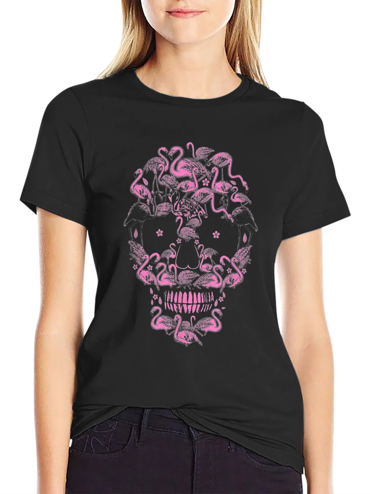 Flamingo Skull Graphic Tee - Unique Pink Design product image 2
