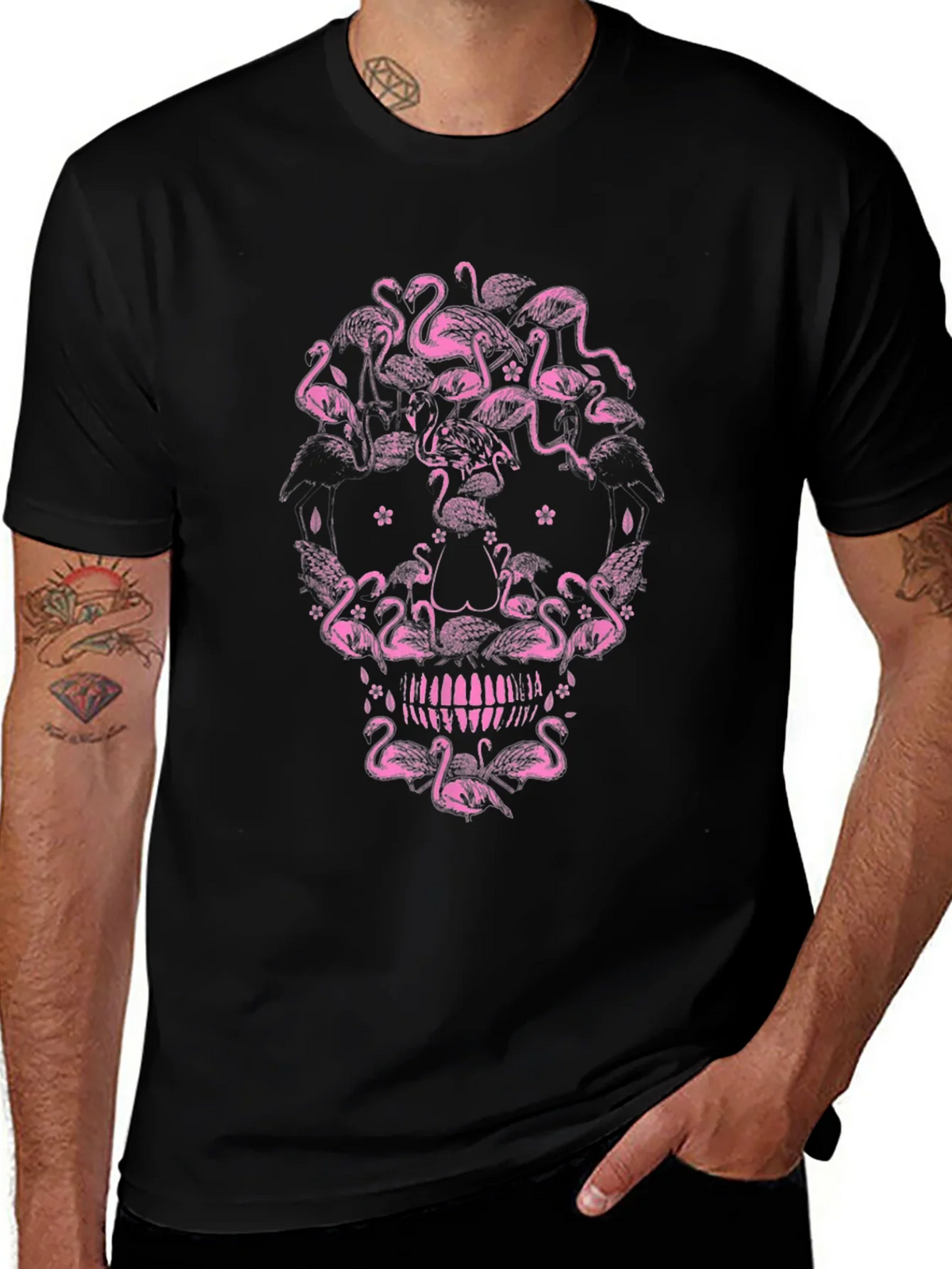 Flamingo Skull Graphic Tee - Unique Pink Design product image 1