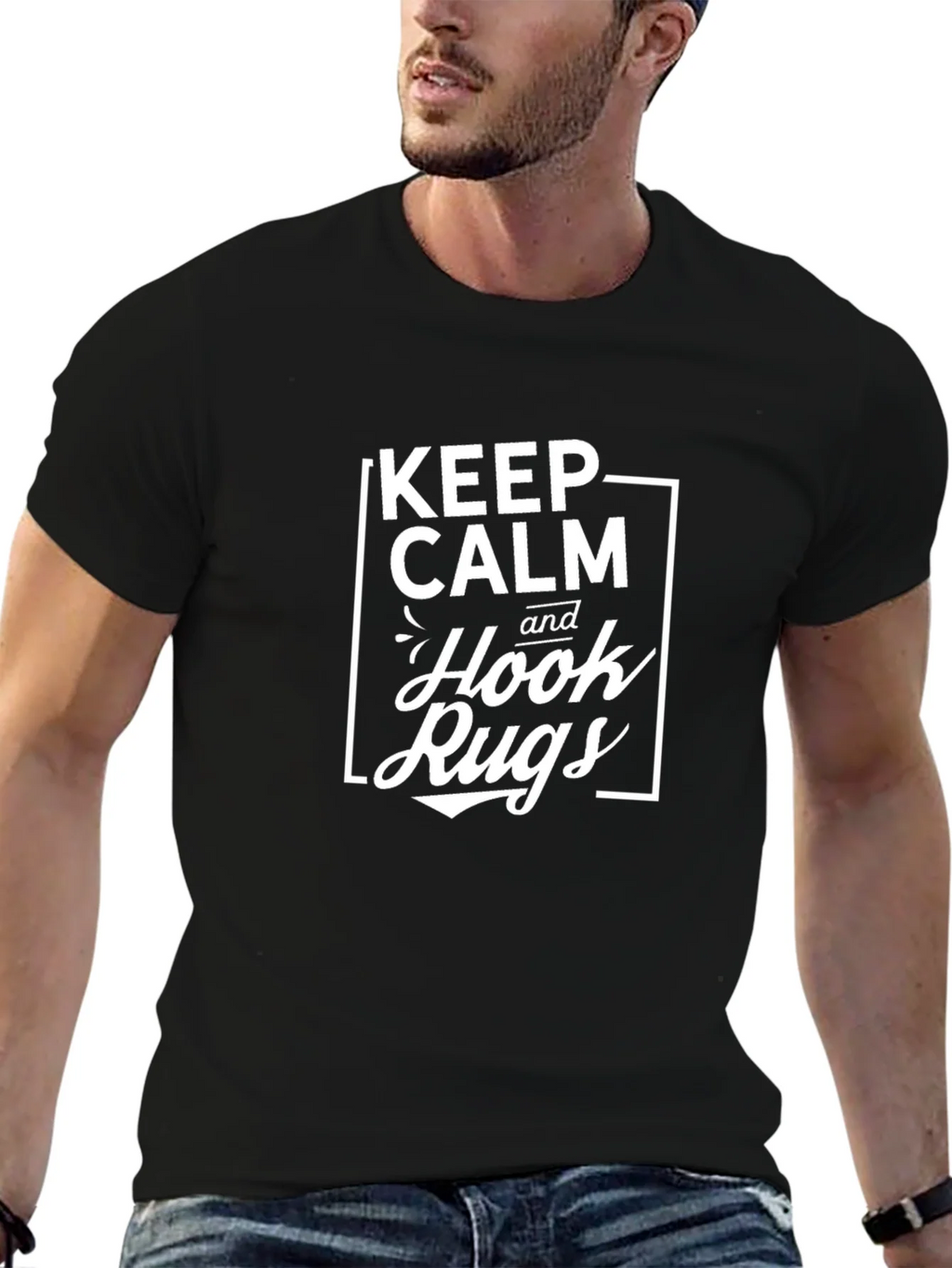 Keep Calm Hook Rugs Black T-Shirt product image 6