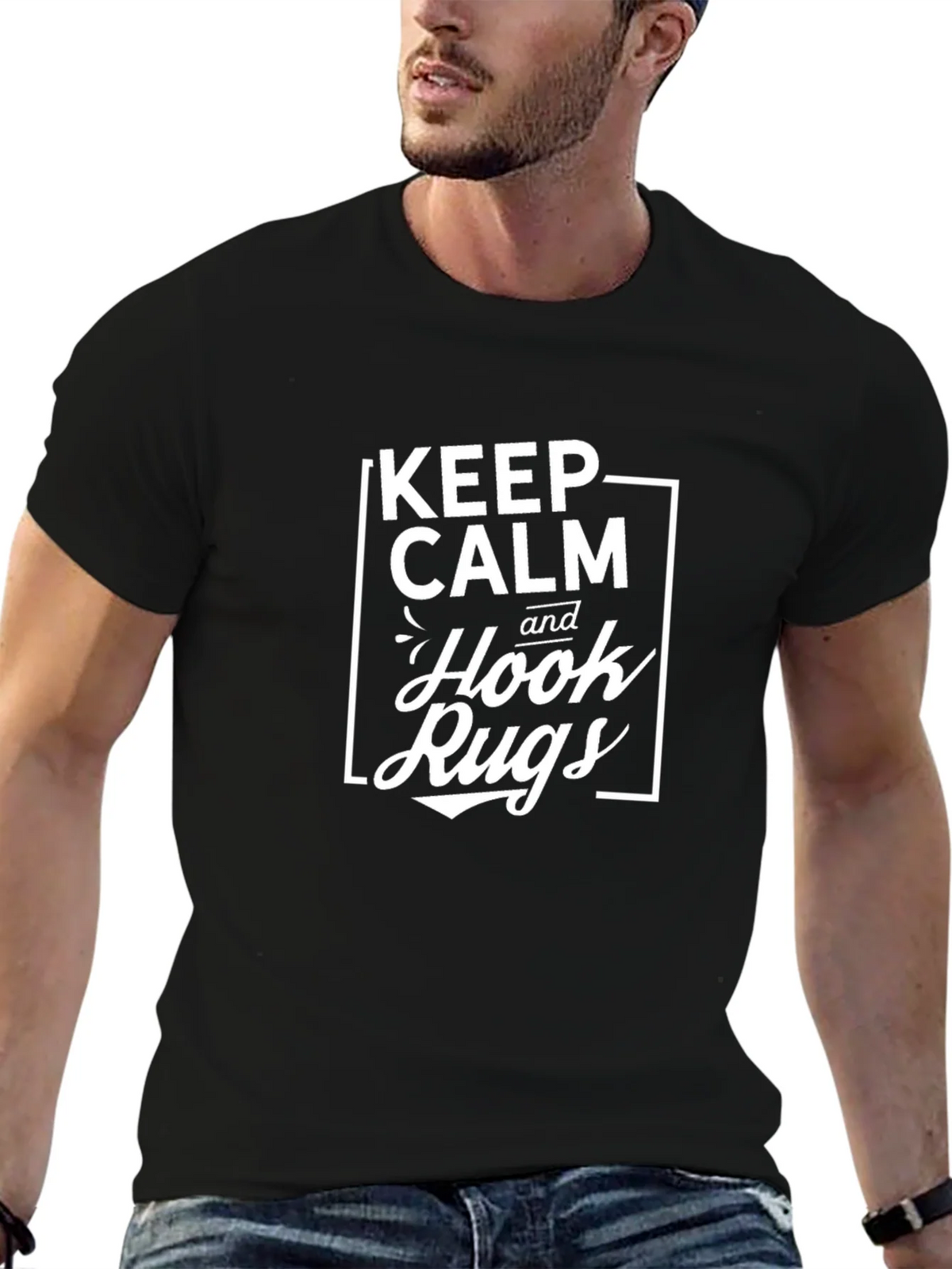 Keep Calm Hook Rugs Black T-Shirt product image 6