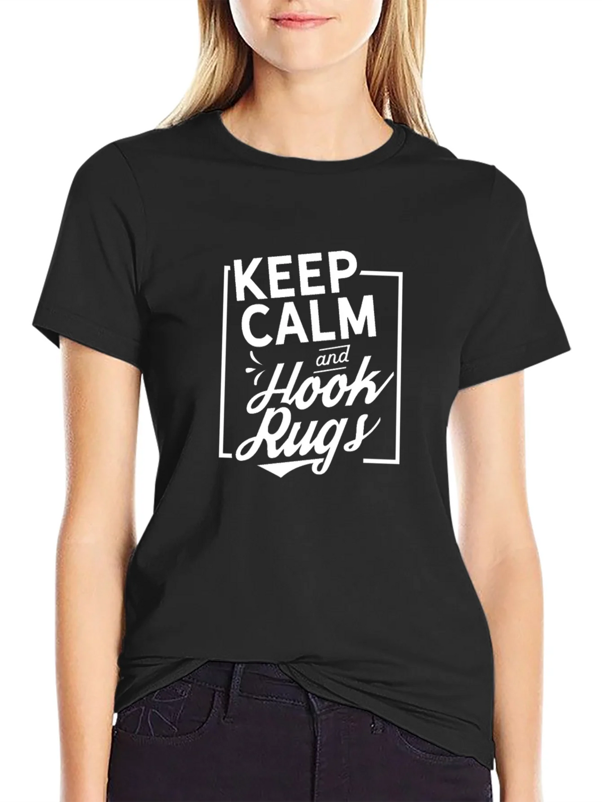 Keep Calm Hook Rugs Black T-Shirt product image 2