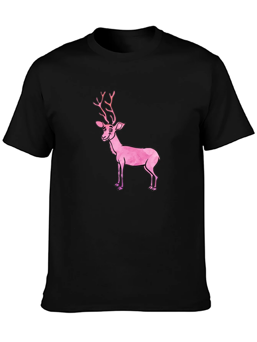 Black T-Shirt with Pink Deer Graphic product image 3