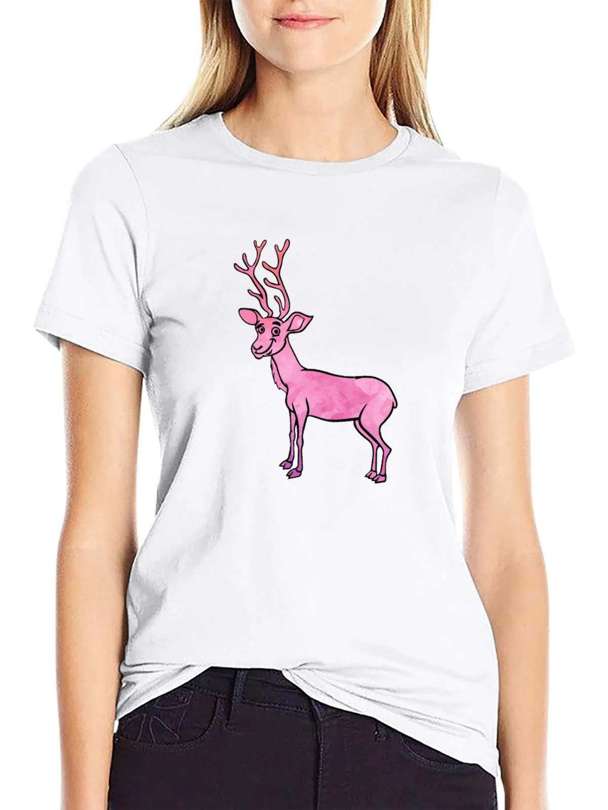 Black T-Shirt with Pink Deer Graphic product image 8