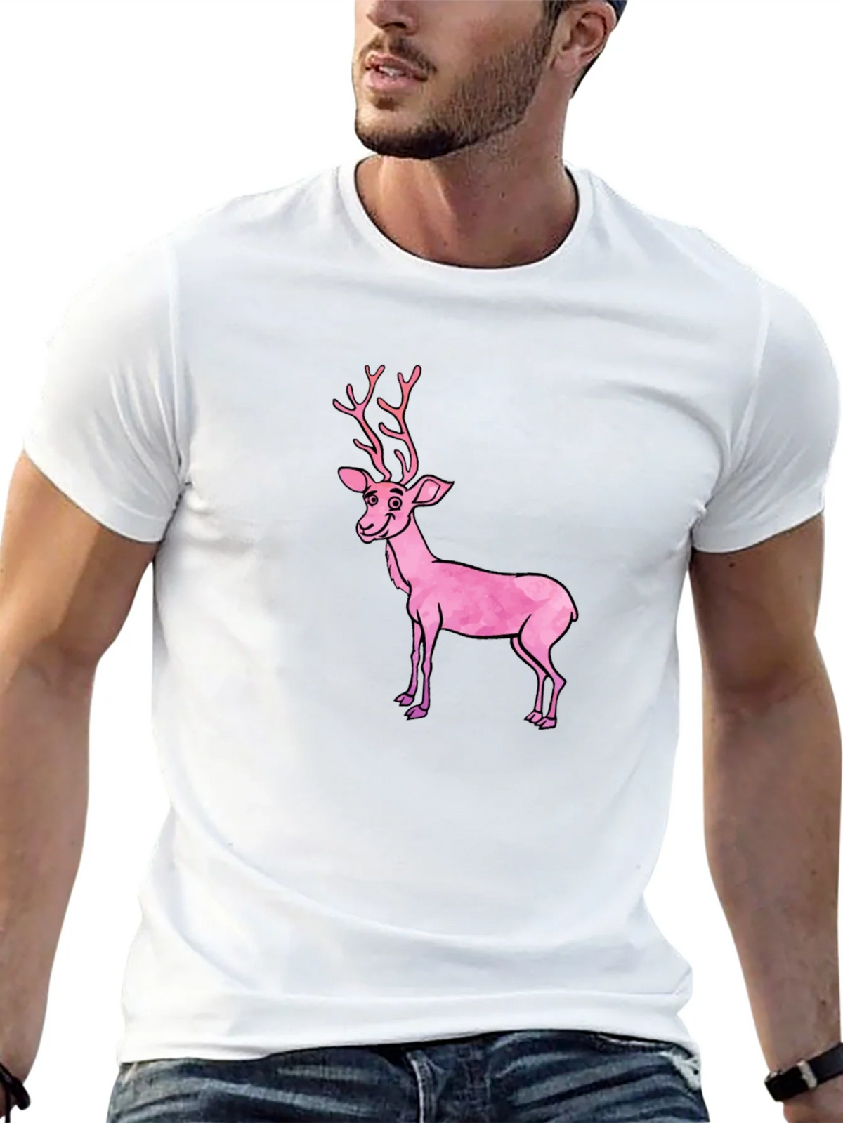 Black T-Shirt with Pink Deer Graphic product image 12