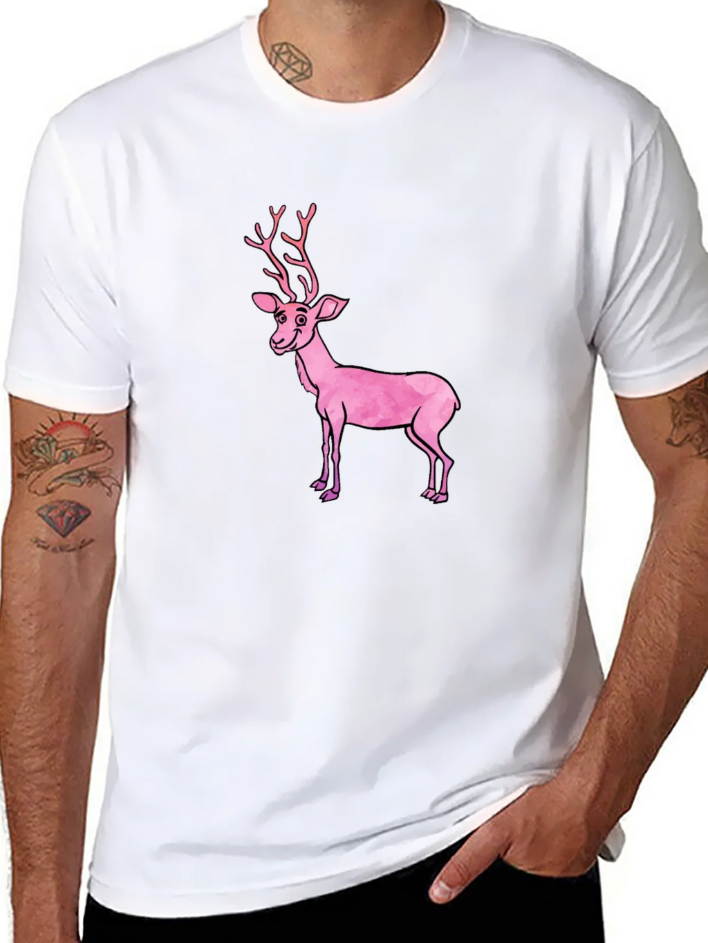 Black T-Shirt with Pink Deer Graphic product image 7