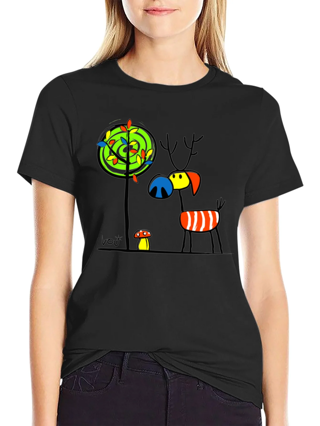 Whimsical Deer Graphic Tee - Unique Art T-Shirt product image 2