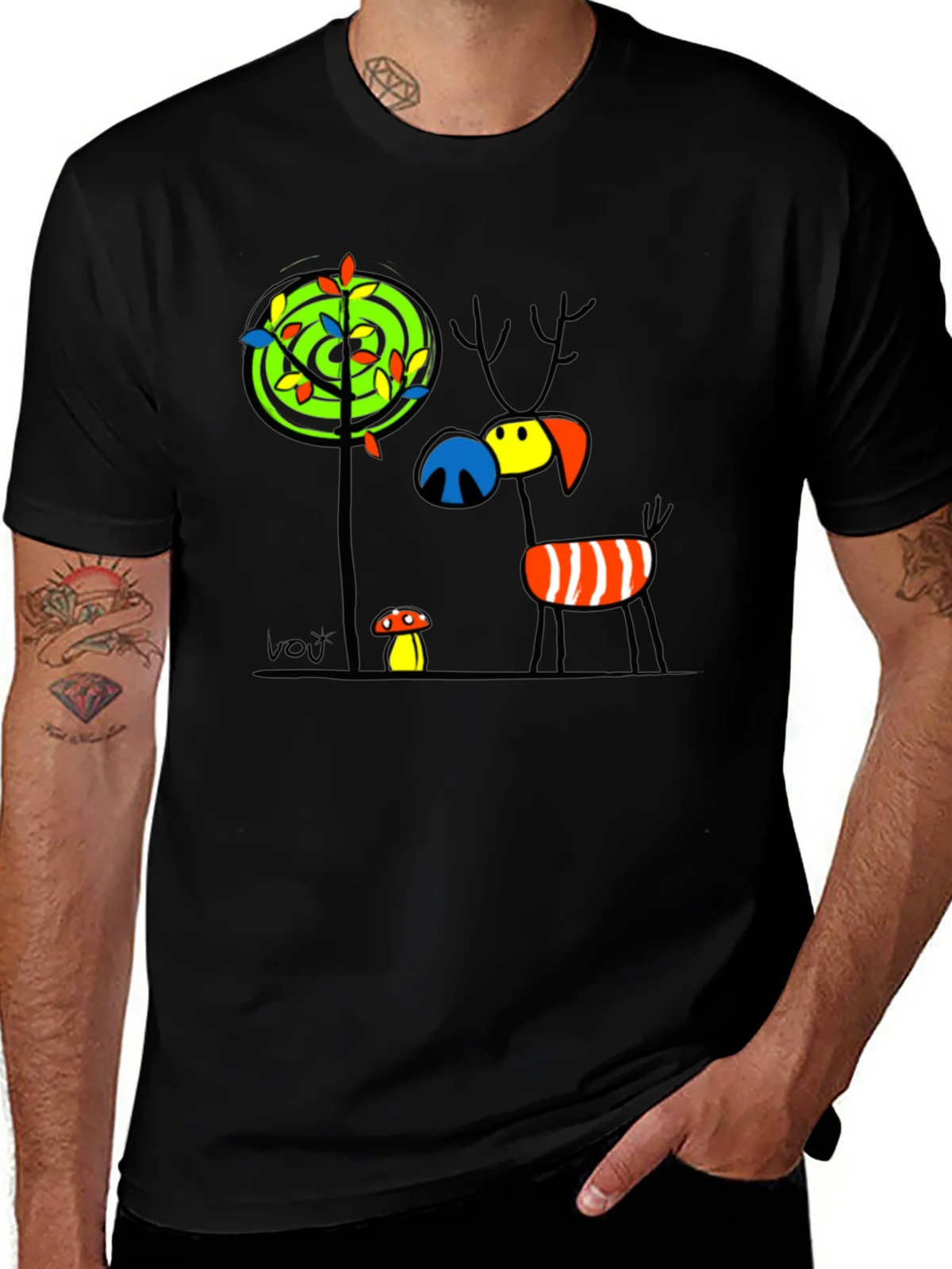 Whimsical Deer Graphic Tee - Unique Art T-Shirt product image 1