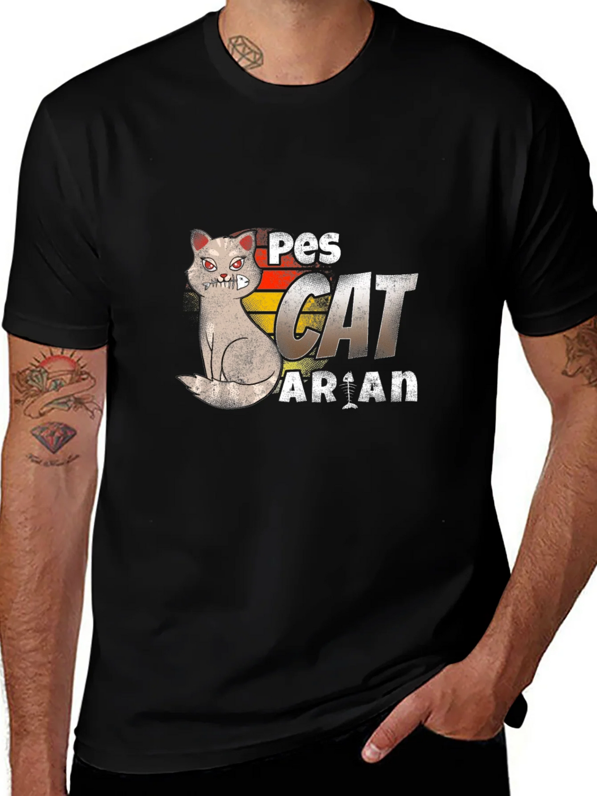 Pescatarian Cat T-Shirt Funny Seafood Lover Tee product image 1