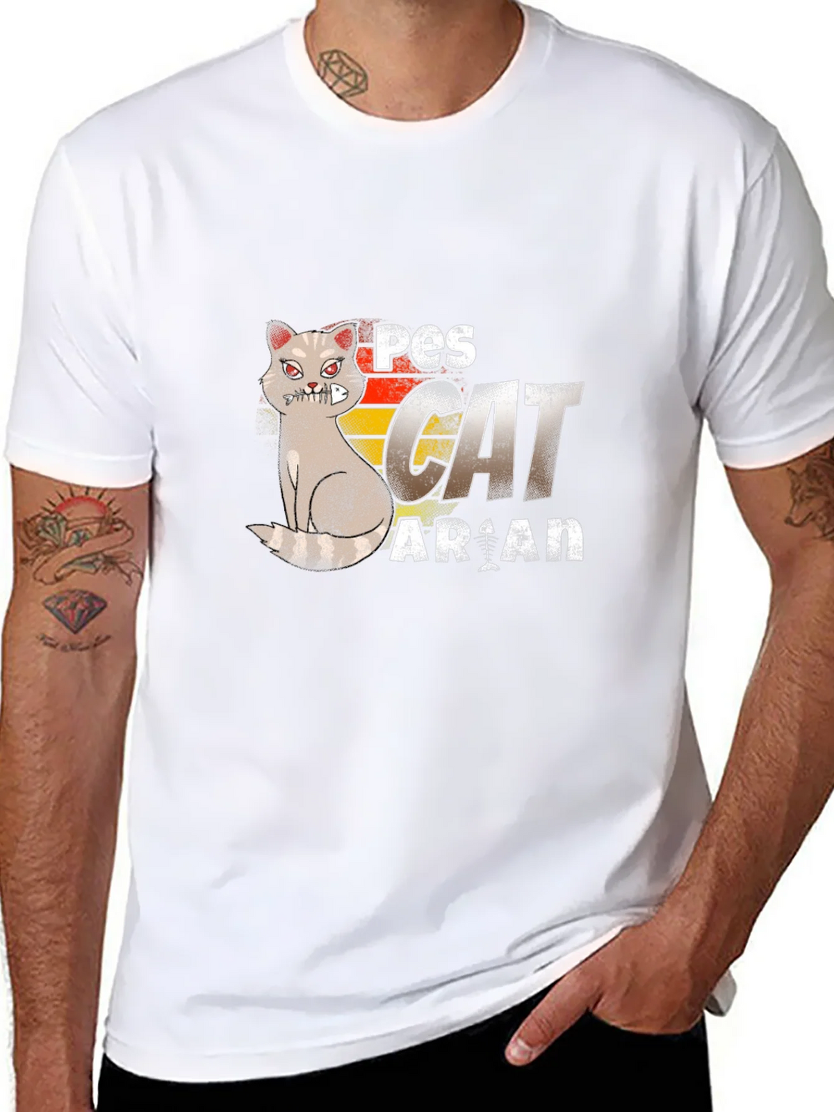 Pescatarian Cat T-Shirt Funny Seafood Lover Tee product image 7