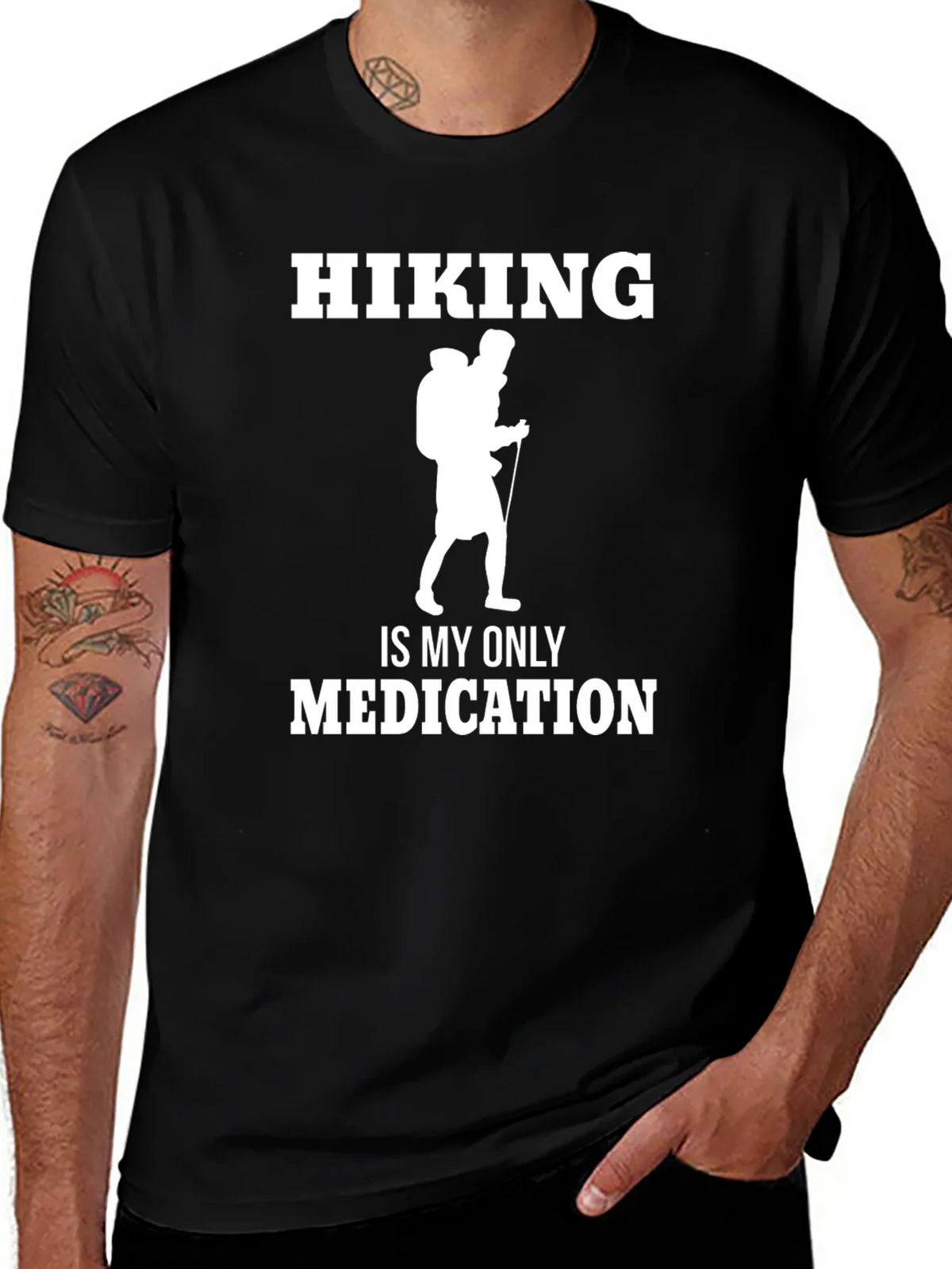 Hiking is My Only Medication Black T-Shirt product image 1