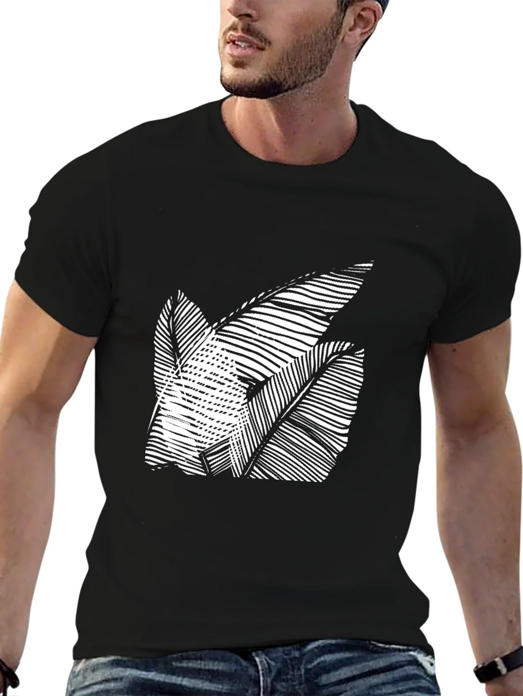 Abstract Leaf Design Black T-Shirt product image 6