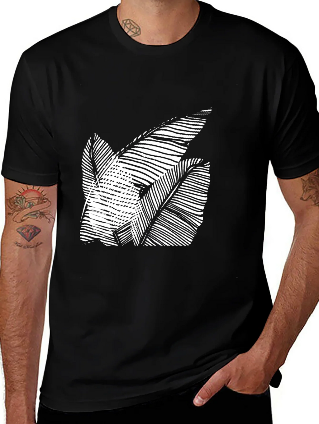Abstract Leaf Design Black T-Shirt product image 1