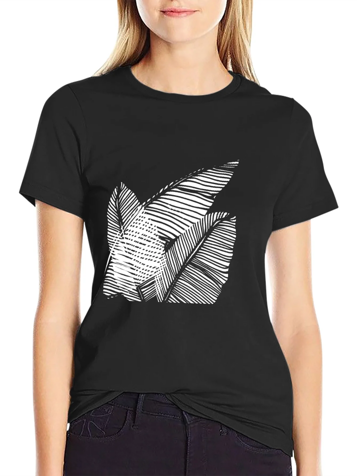 Abstract Leaf Design Black T-Shirt product image 2