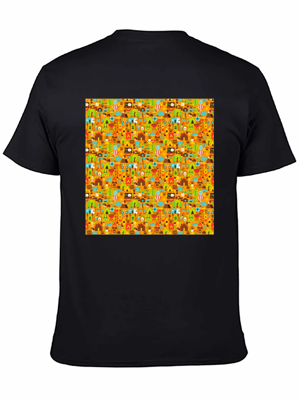 Camping Pattern Mens Black T-Shirt product image 4