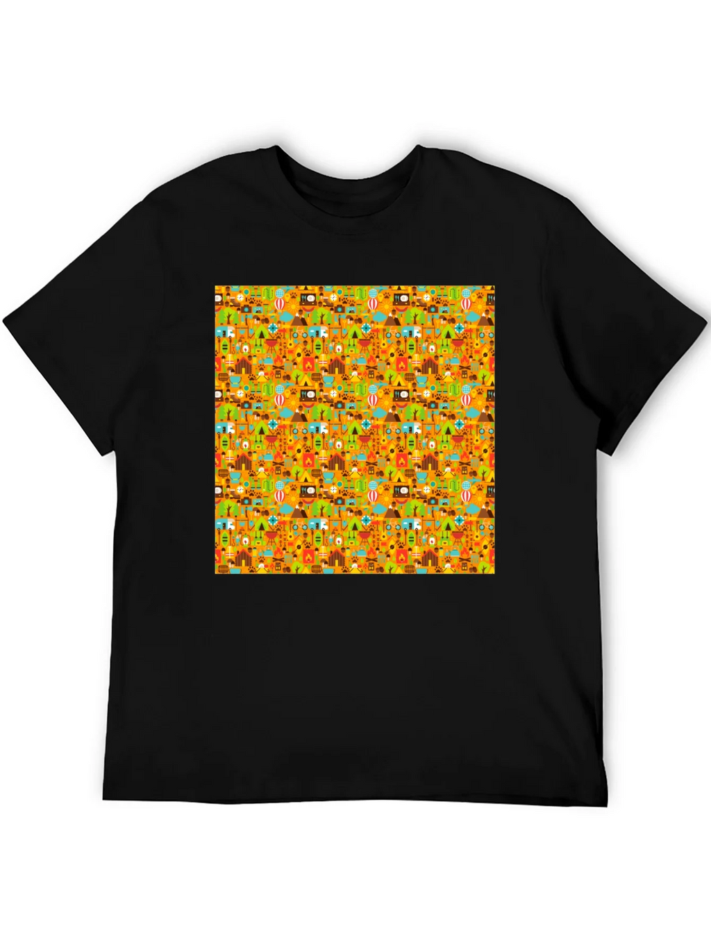 Camping Pattern Mens Black T-Shirt product image 5