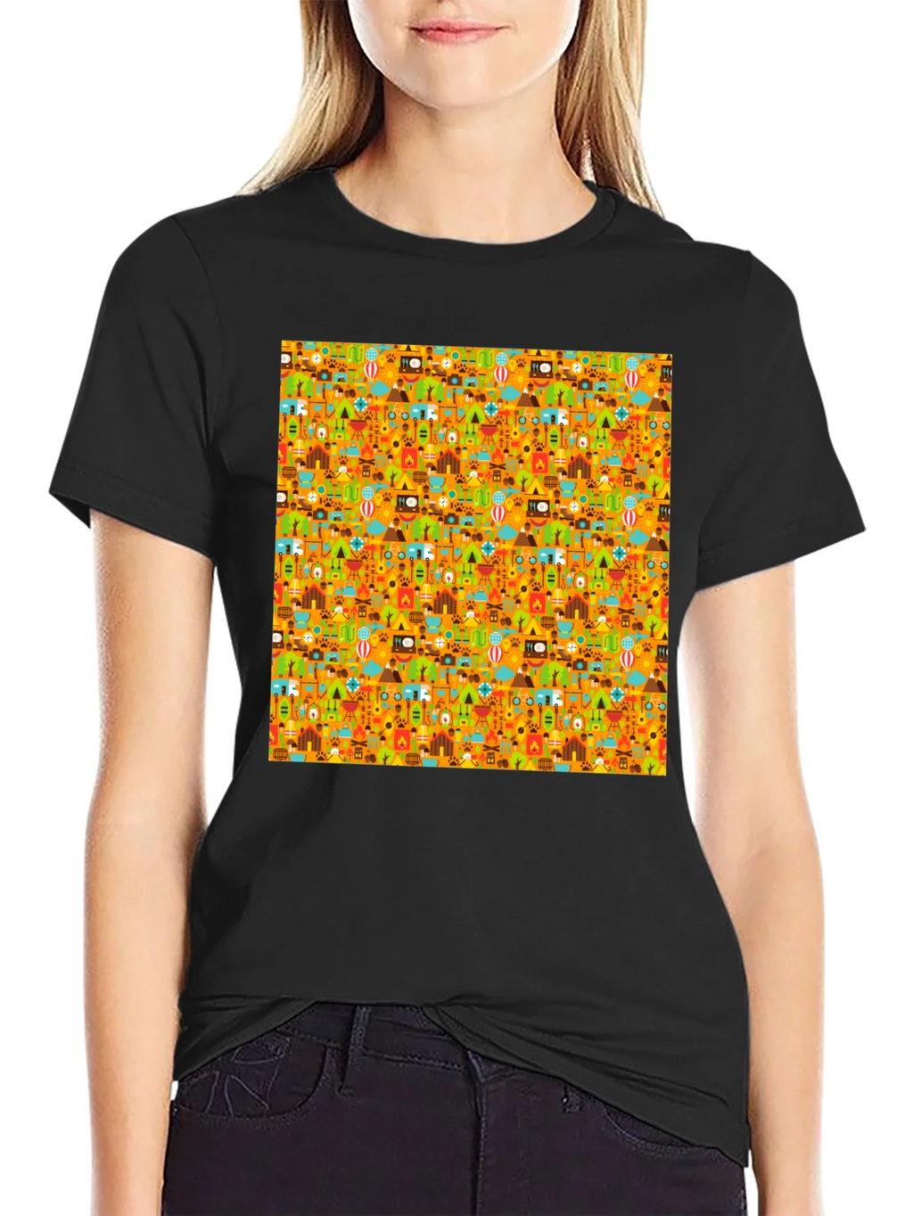 Camping Pattern Mens Black T-Shirt product image 2
