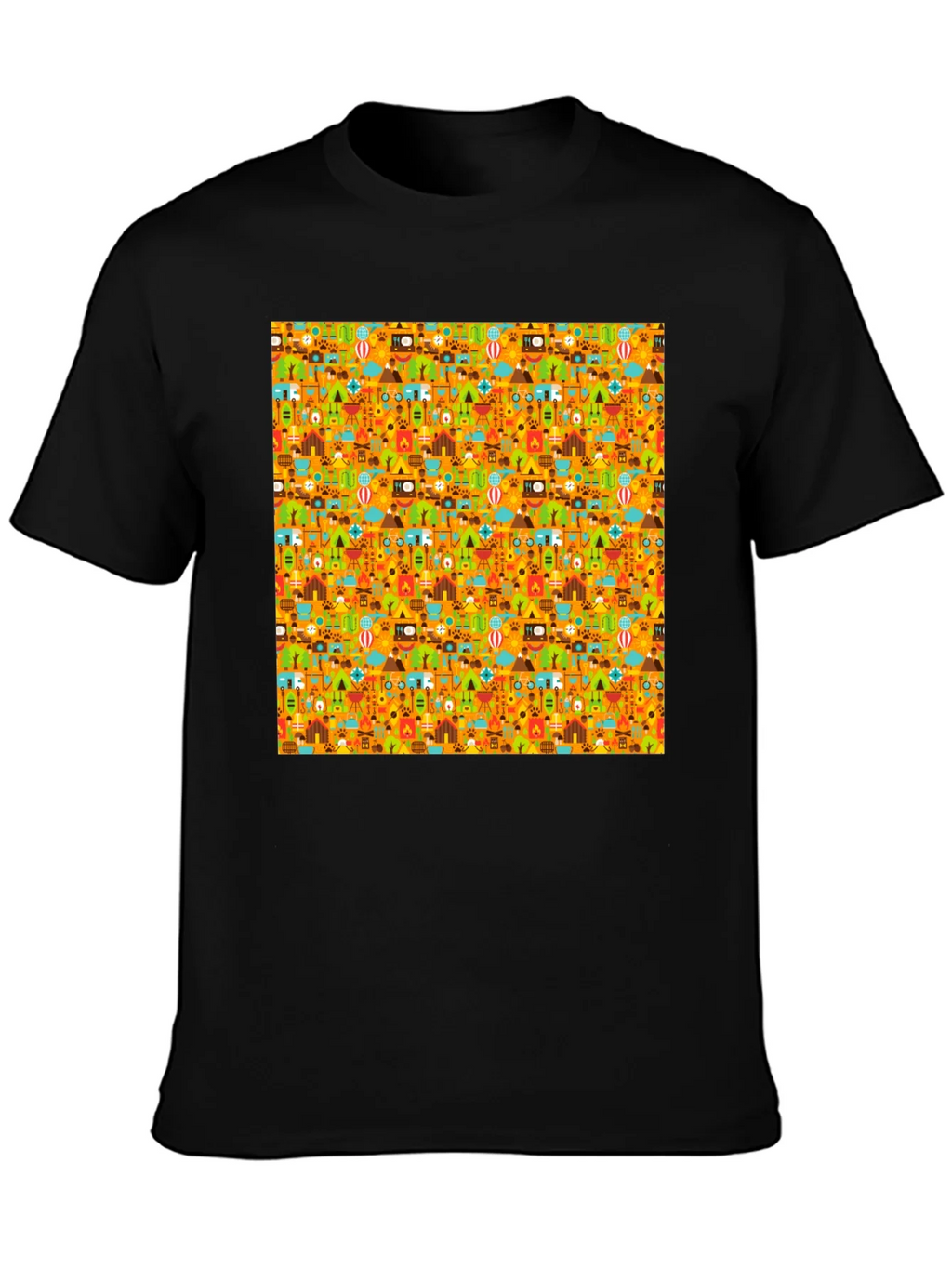 Camping Pattern Mens Black T-Shirt product image 3