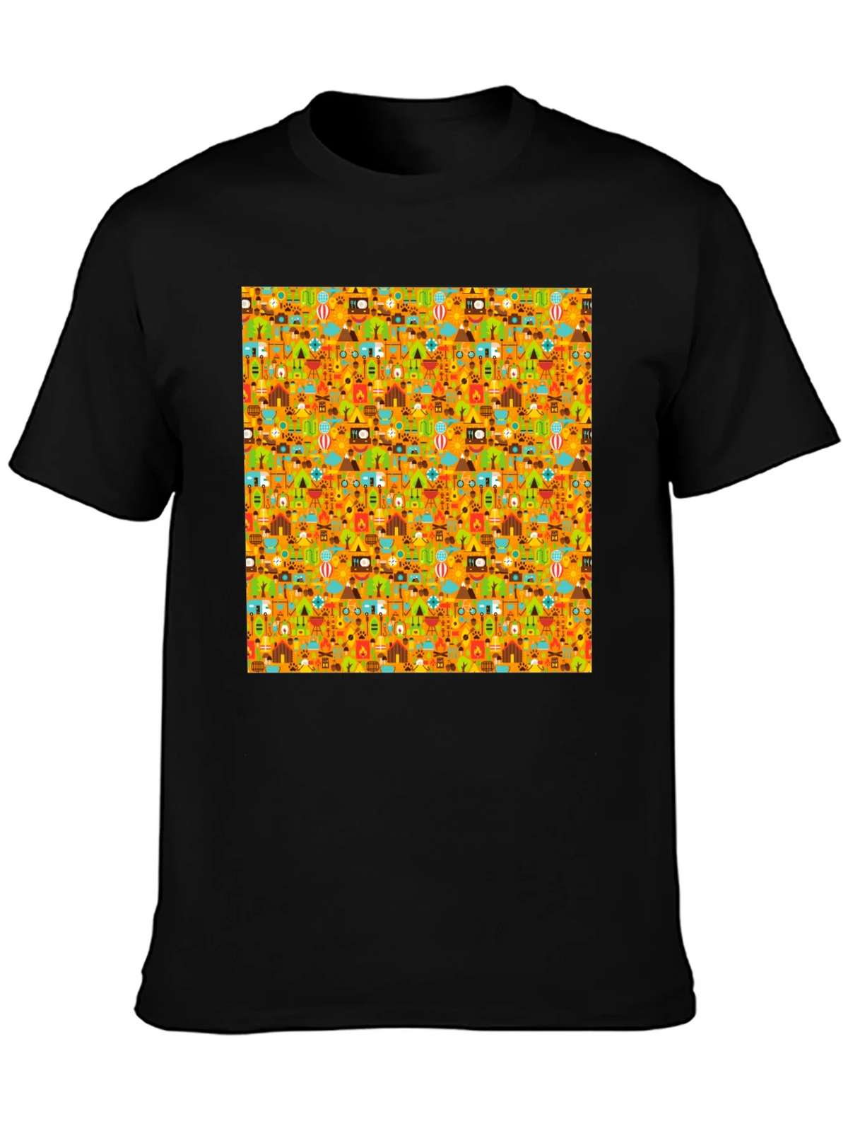 Camping Pattern Mens Black T-Shirt product image 3