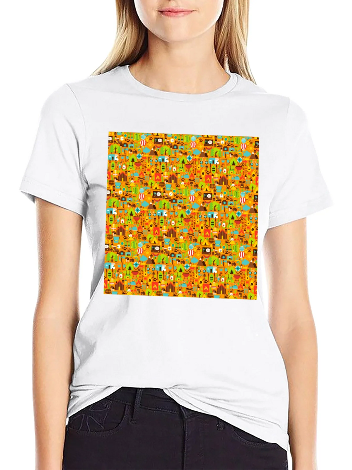 Camping Pattern Mens Black T-Shirt product image 8