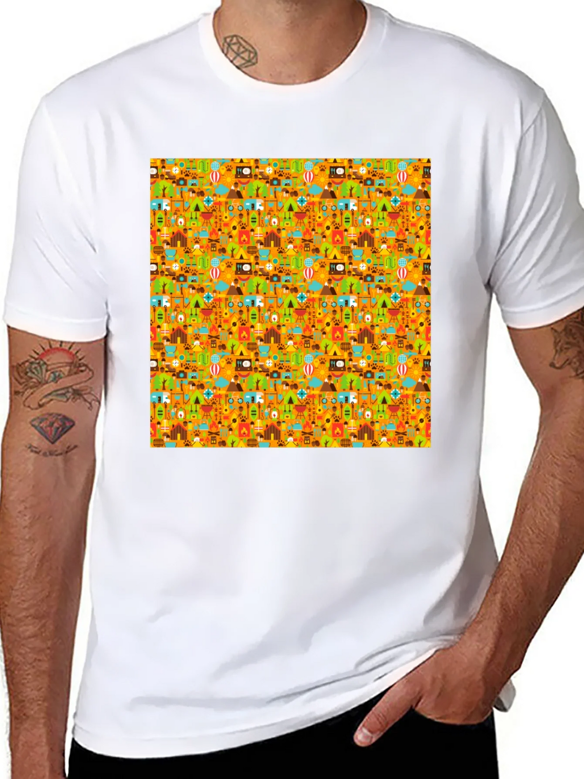 Camping Pattern Mens Black T-Shirt product image 7