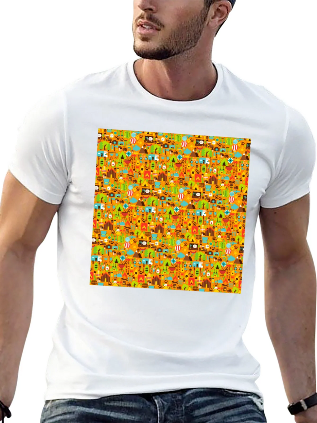 Camping Pattern Mens Black T-Shirt product image 12