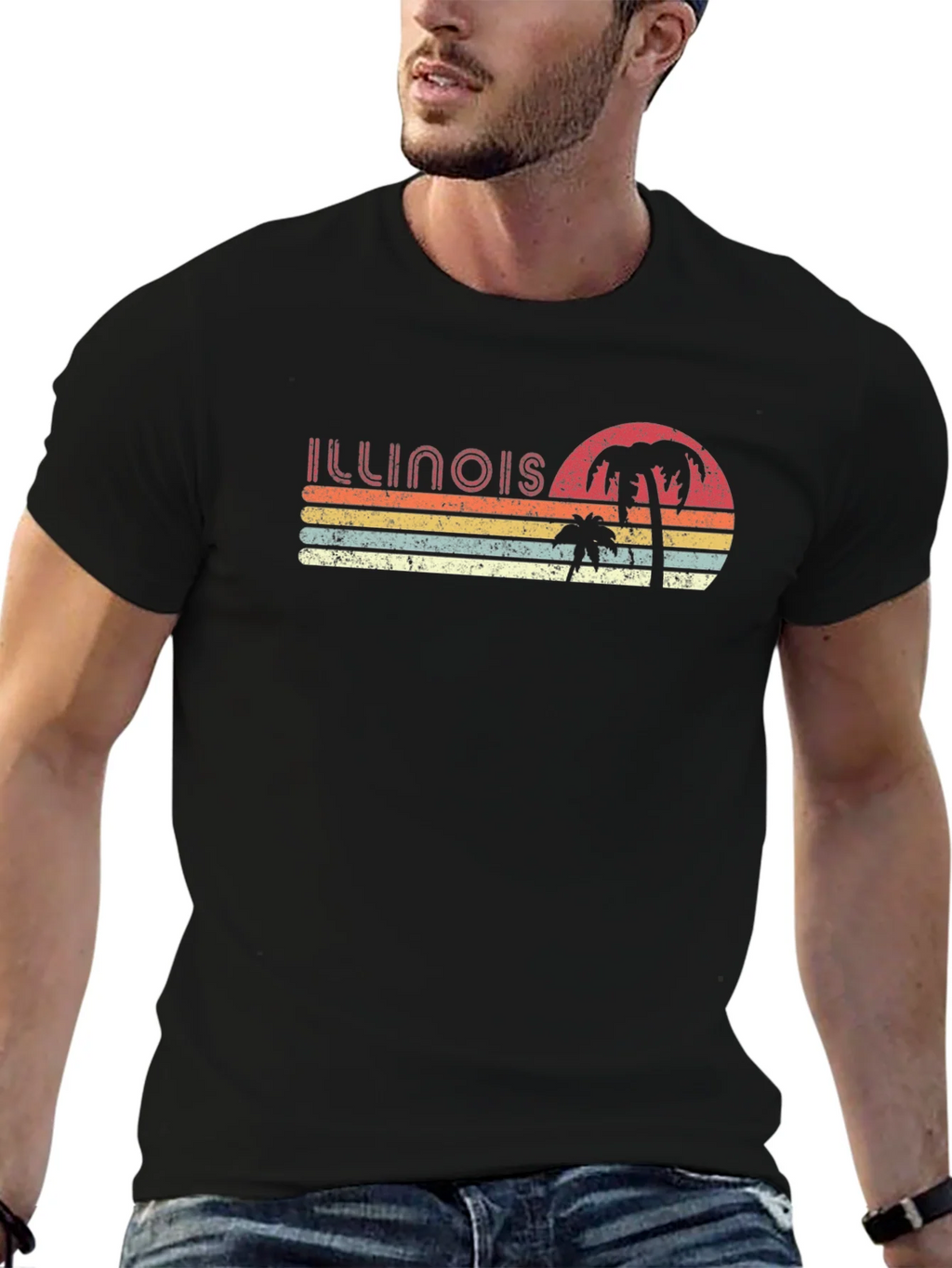Retro Illinois Palm Sunset T-Shirt product image 5
