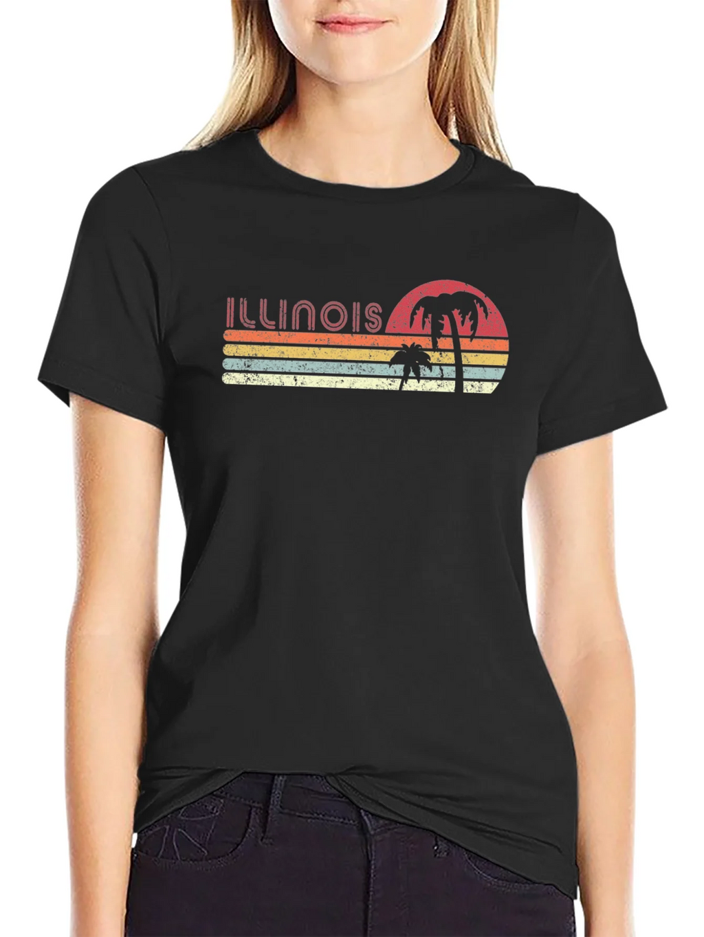 Retro Illinois Palm Sunset T-Shirt product image 2