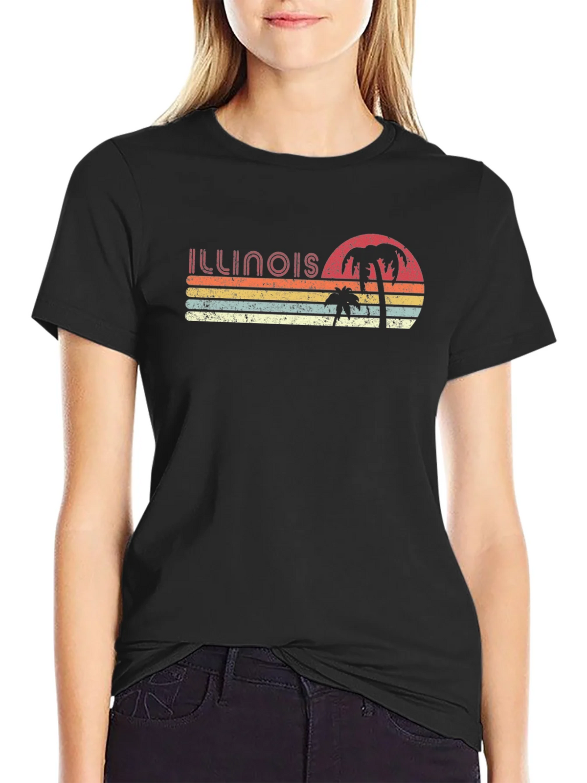 Retro Illinois Palm Sunset T-Shirt product image 2