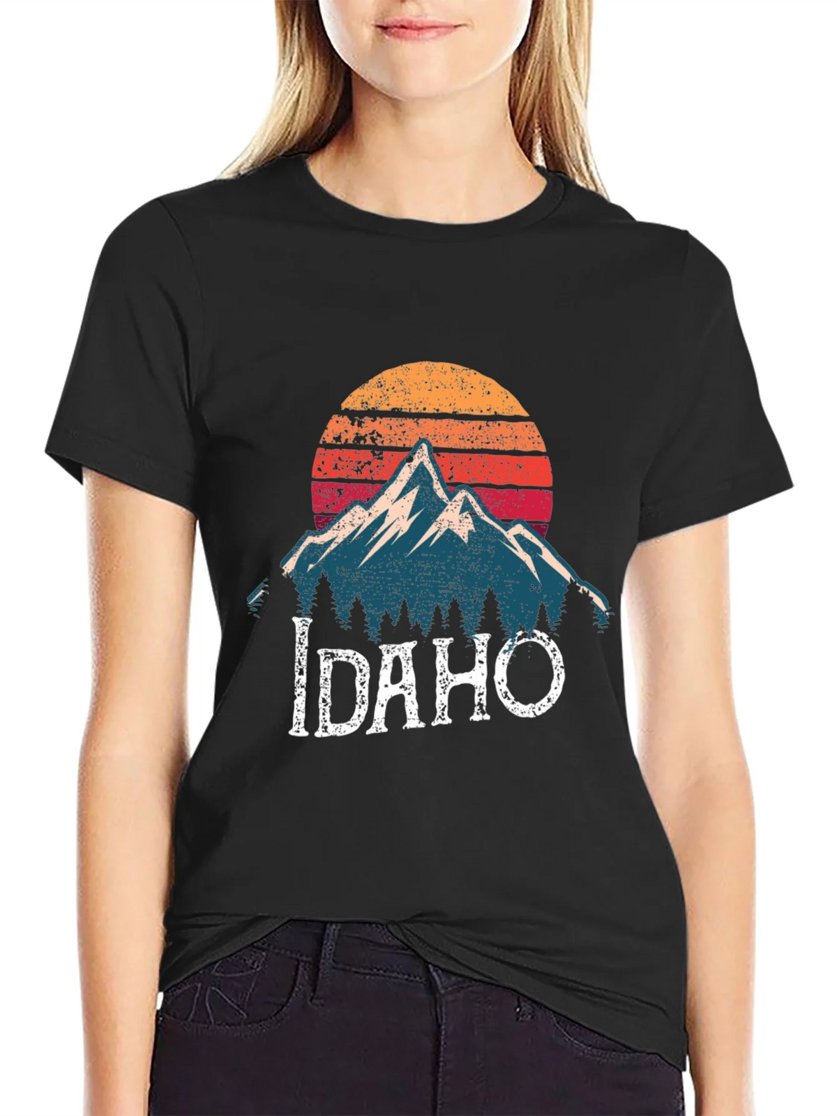 Idaho Mountain Graphic T-Shirt - Retro Sunset Design product image 2