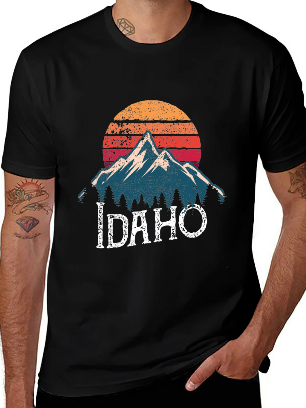 Idaho Mountain Graphic T-Shirt - Retro Sunset Design product image 1