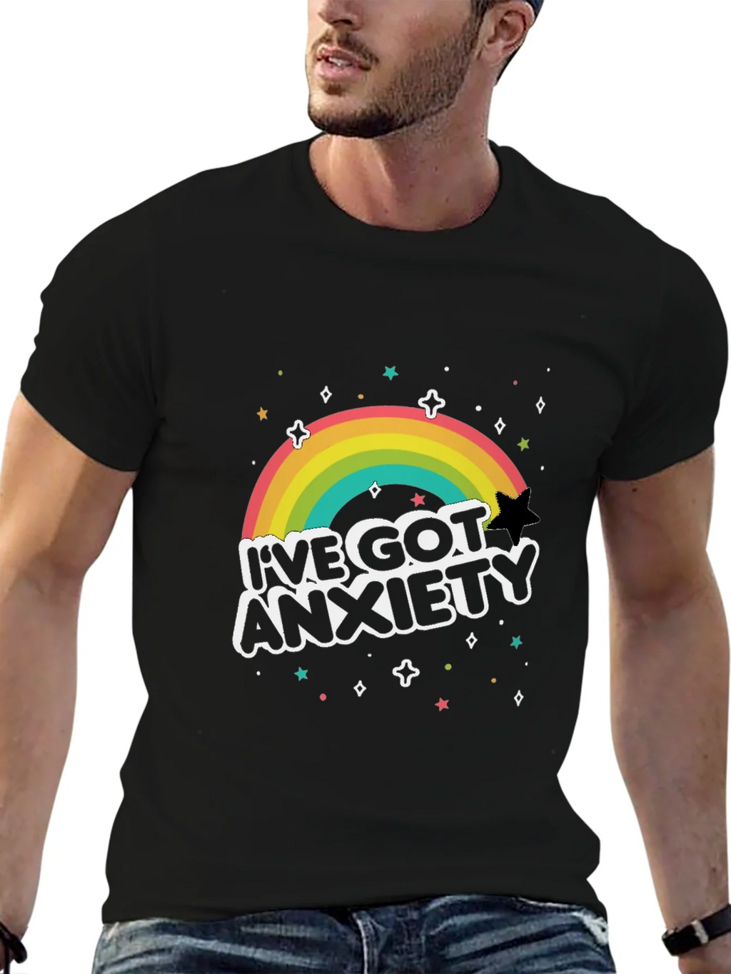 Anxiety Rainbow Graphic Tee - Black T-Shirt product image 4
