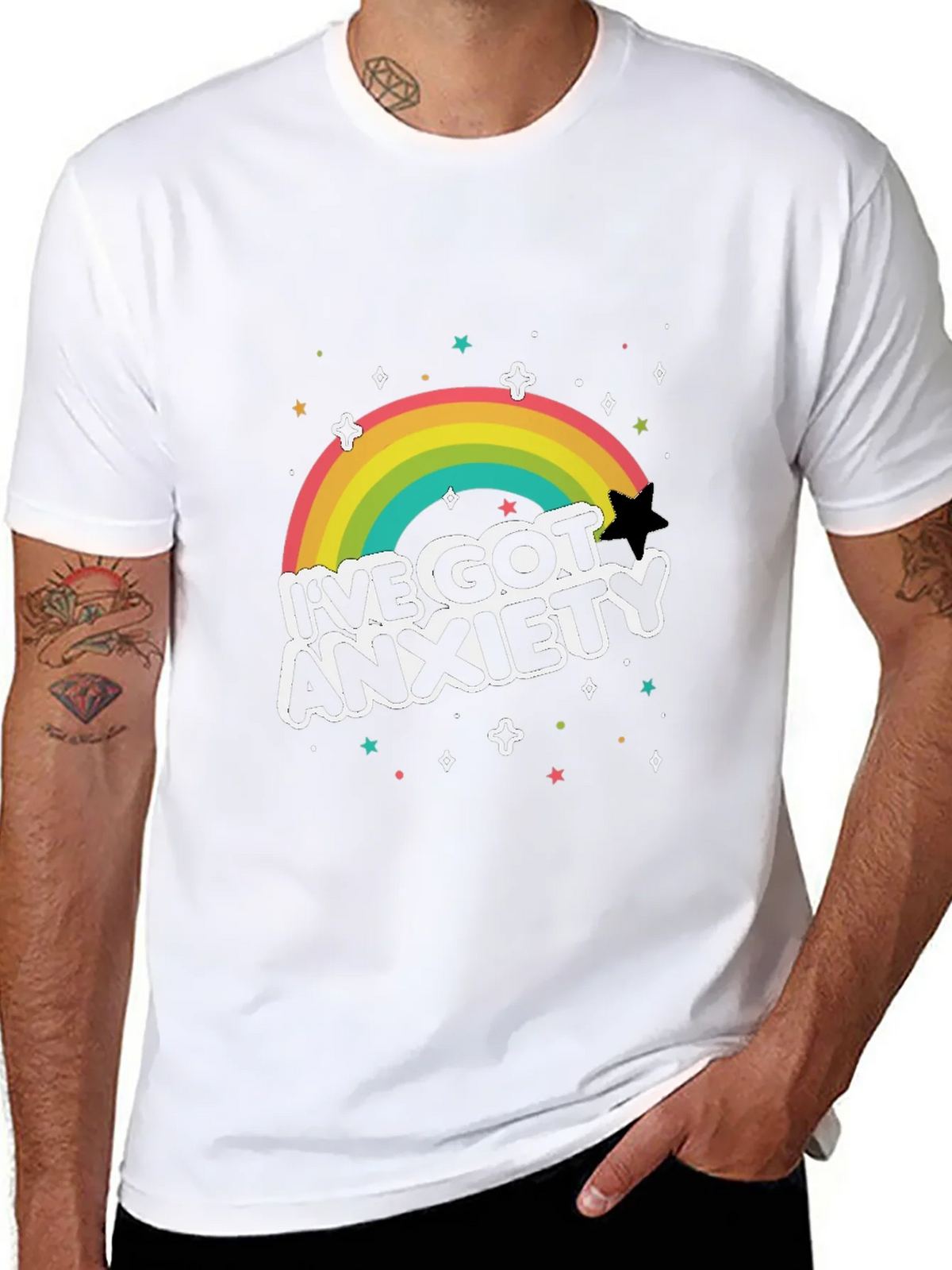 Anxiety Rainbow Graphic Tee - Black T-Shirt product image 5