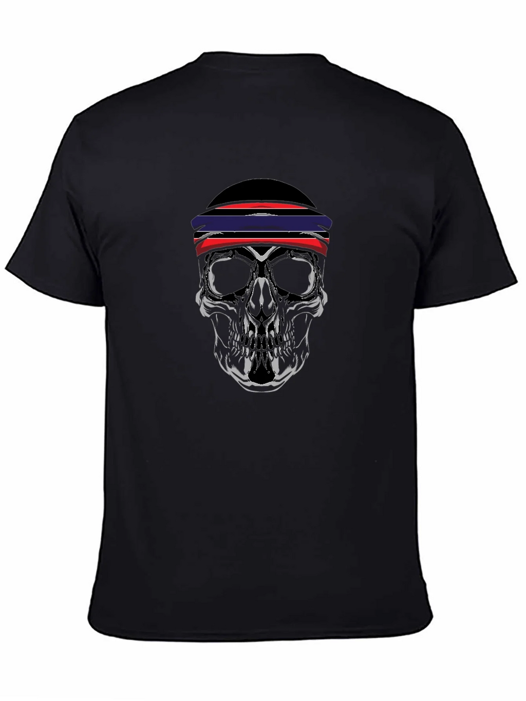 Skull Graphic Tee - Black with Red & Blue Headband Design product image 4