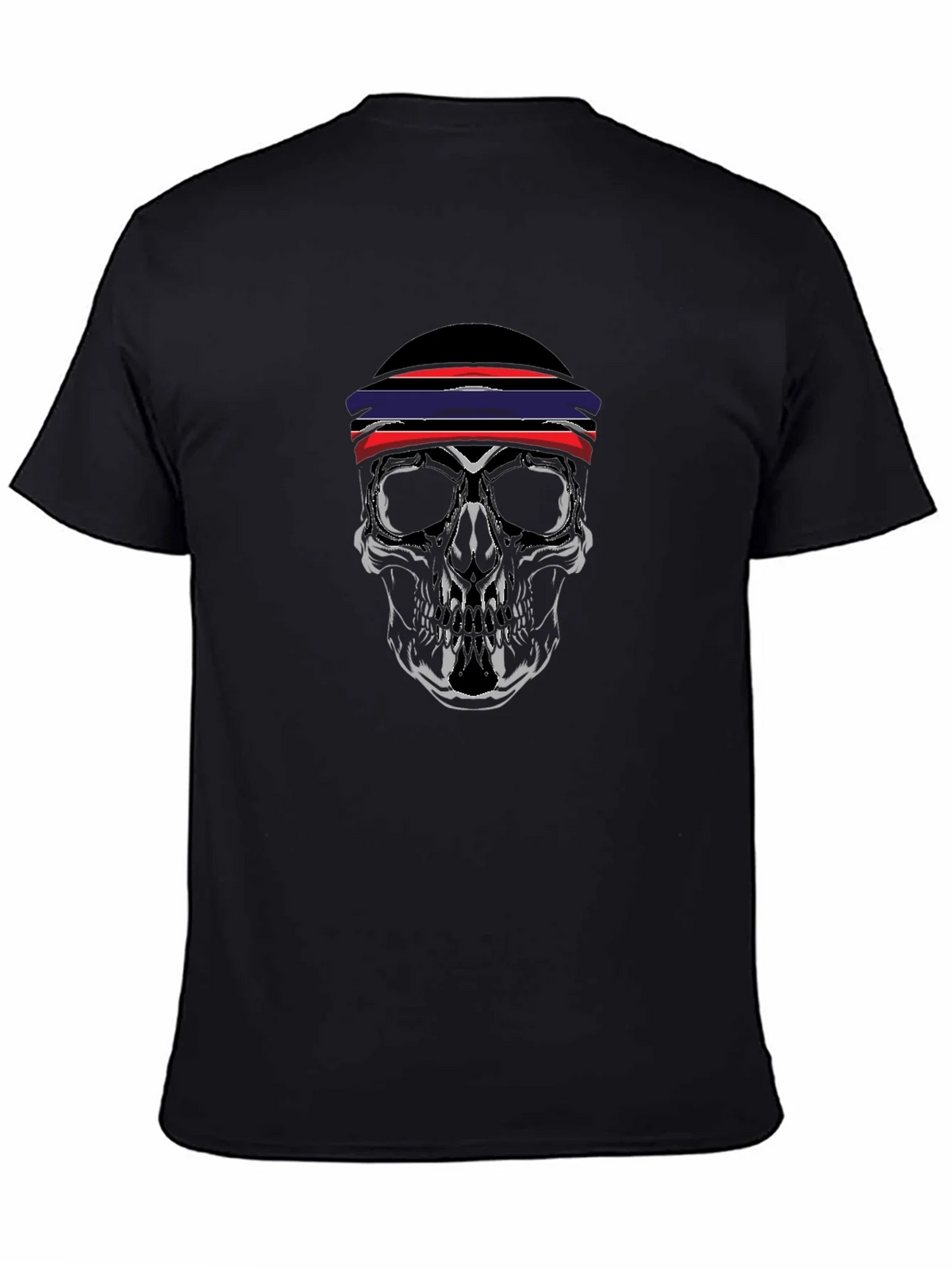 Skull Graphic Tee - Black with Red & Blue Headband Design product image 4