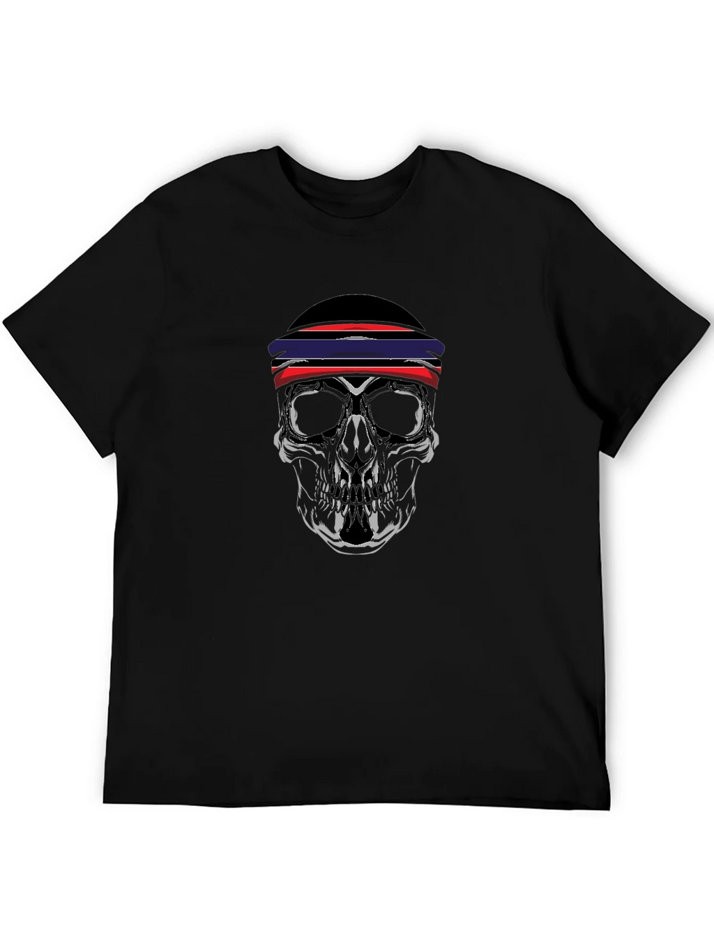Skull Graphic Tee - Black with Red & Blue Headband Design product image 5
