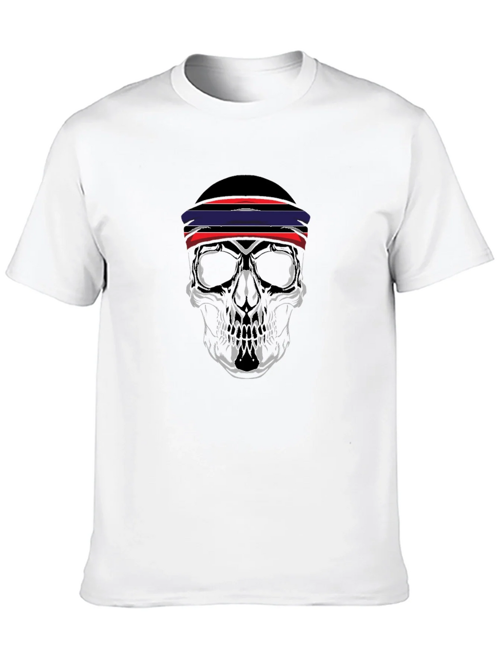 Skull Graphic Tee - Black with Red & Blue Headband Design product image 9