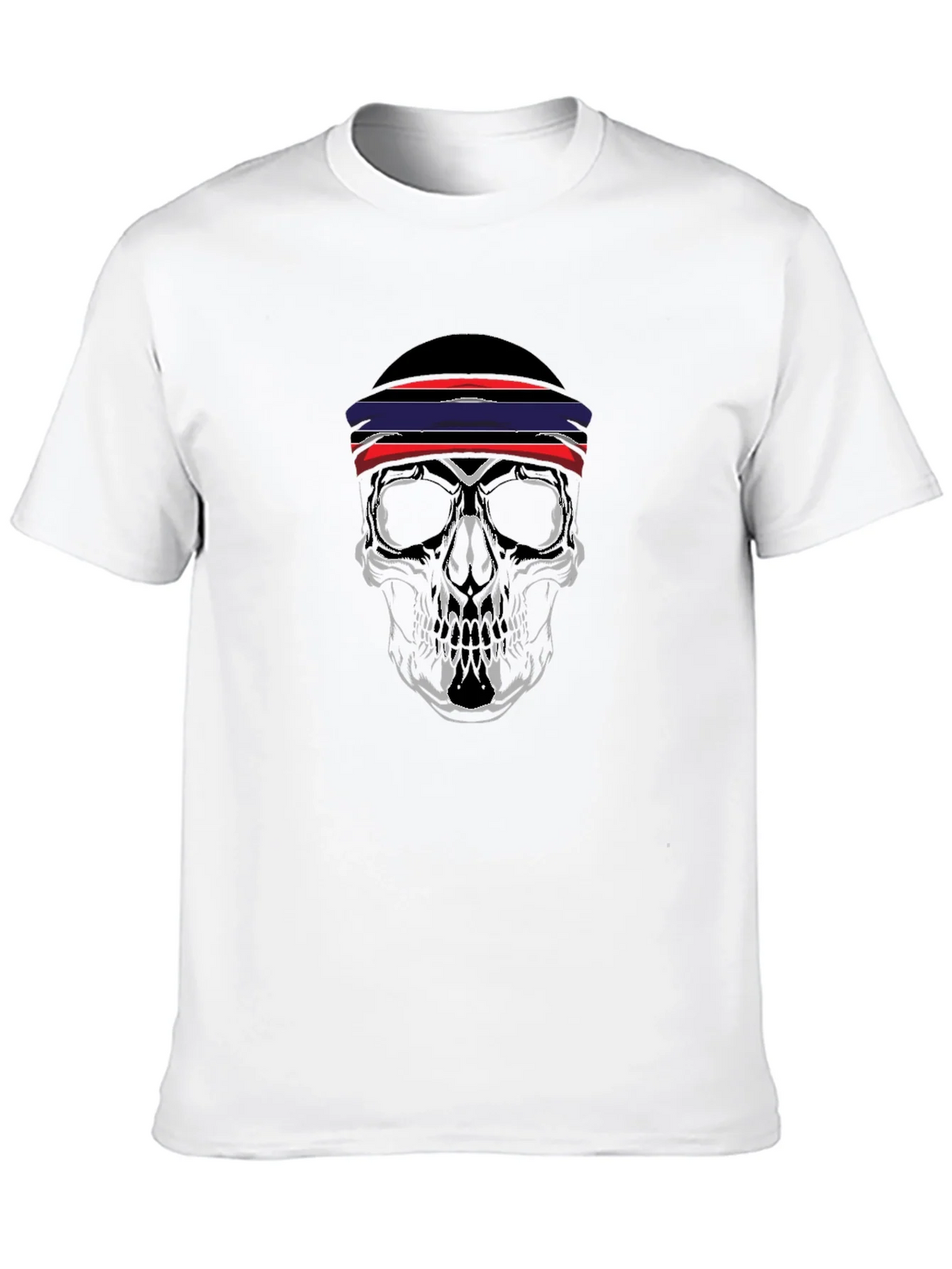 Skull Graphic Tee - Black with Red & Blue Headband Design product image 9