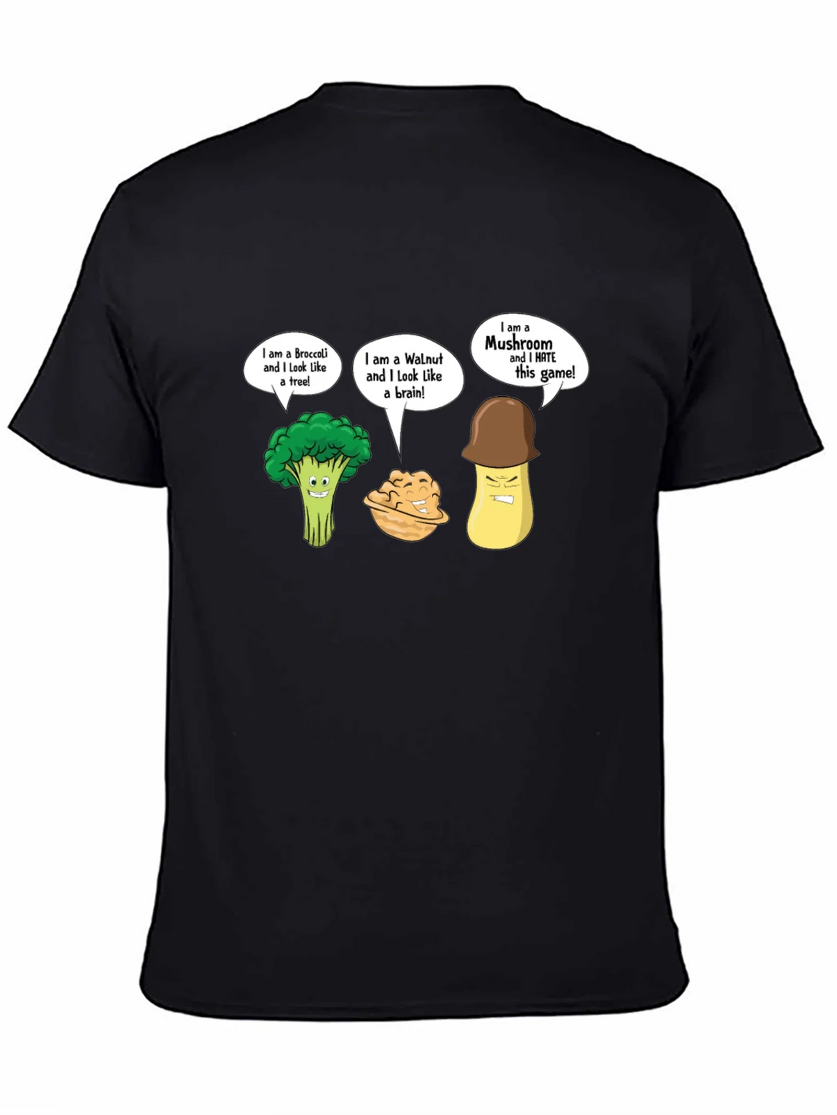Funny Cartoon Vegetables Black T-Shirt product image 4