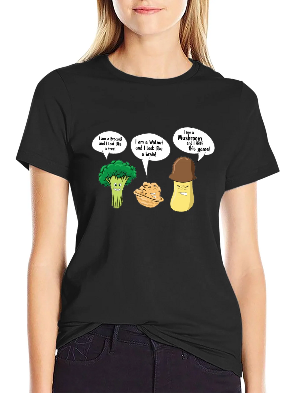 Funny Cartoon Vegetables Black T-Shirt product image 2