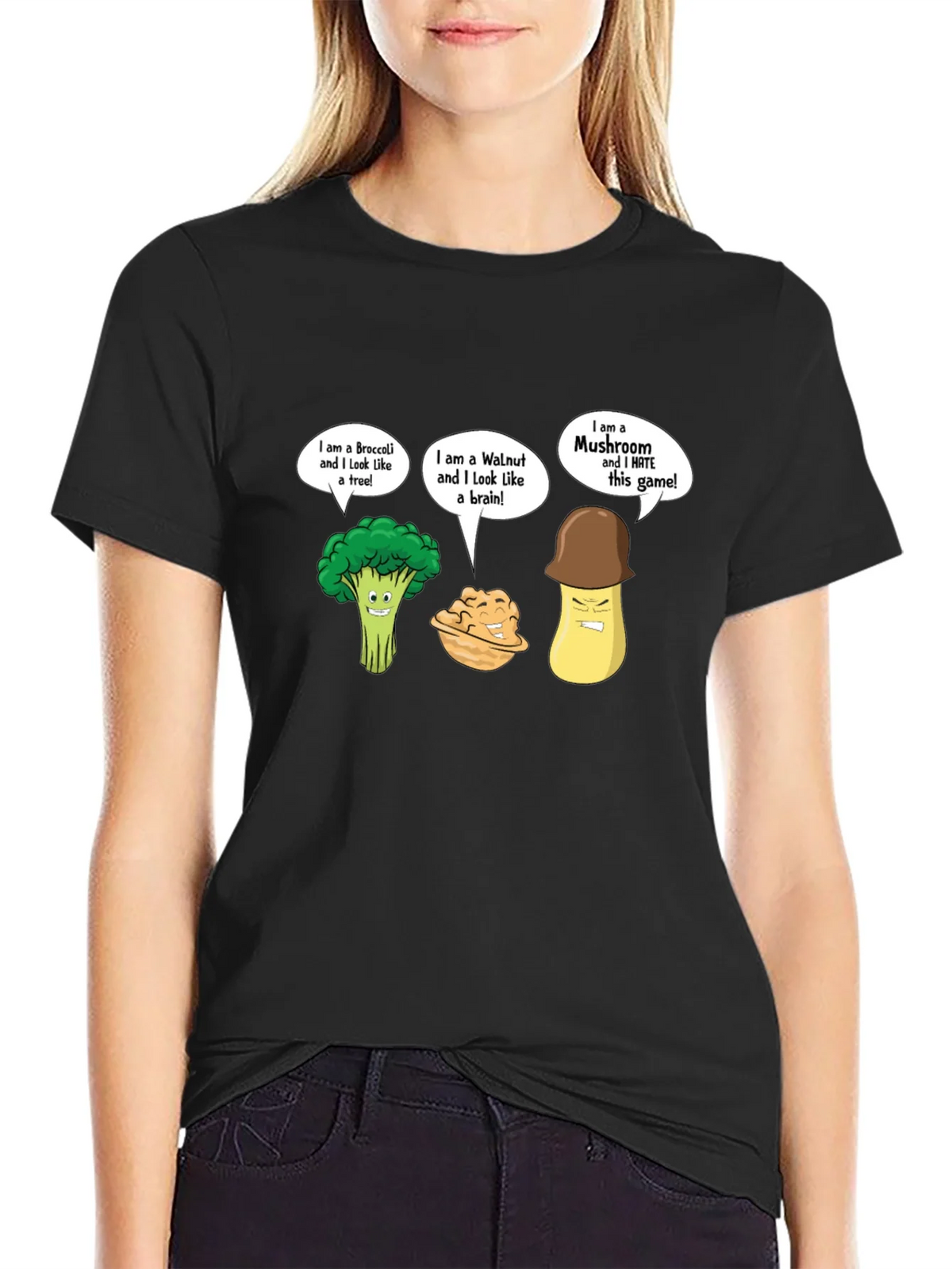 Funny Cartoon Vegetables Black T-Shirt product image 2