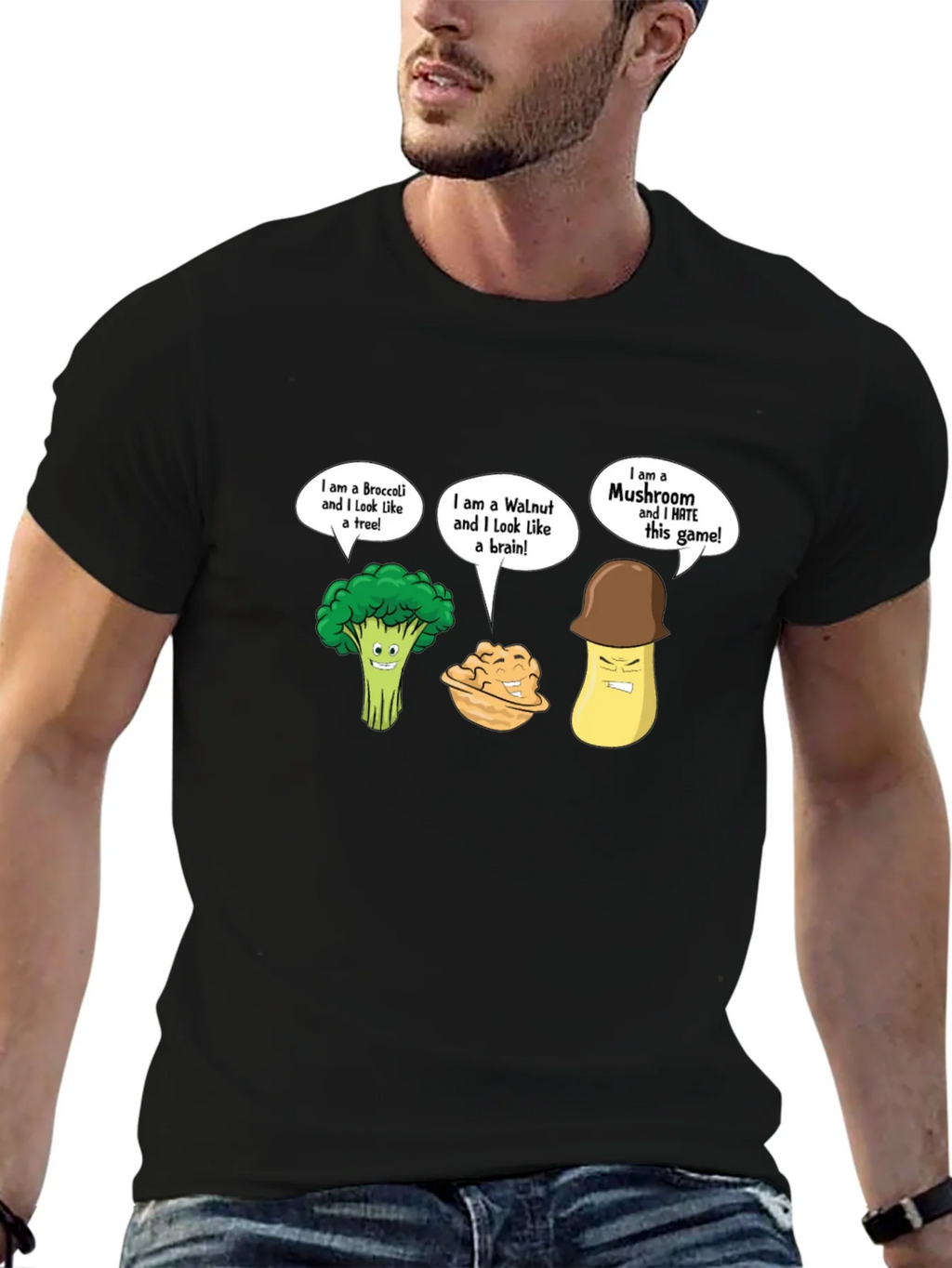Funny Cartoon Vegetables Black T-Shirt product image 6