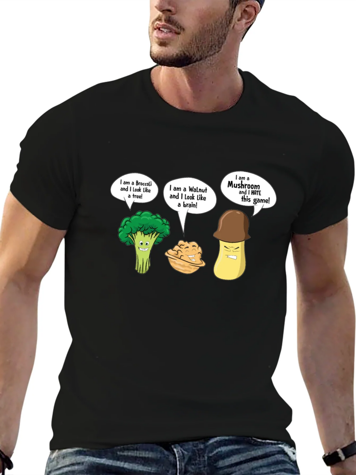 Funny Cartoon Vegetables Black T-Shirt product image 6