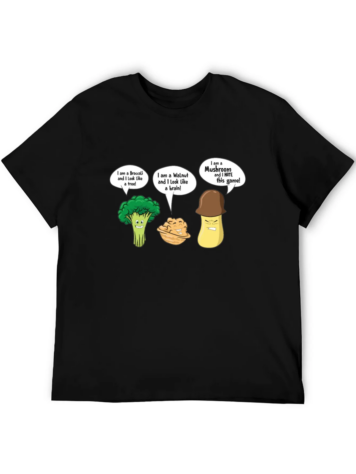 Funny Cartoon Vegetables Black T-Shirt product image 5